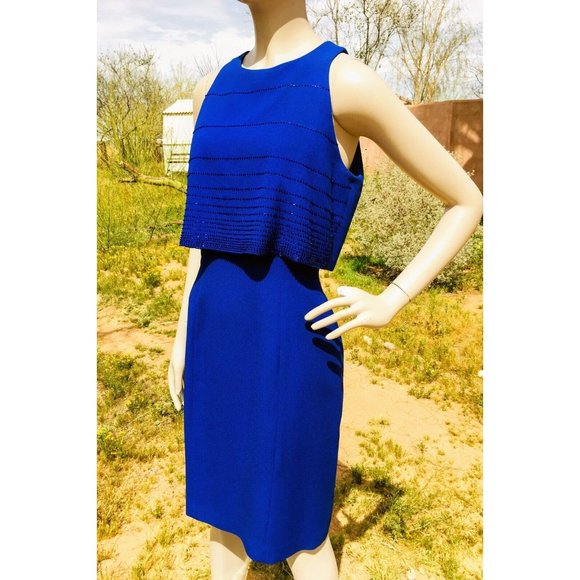 Vintage Rimini Saks Fifth Avenue Royal Blue Beaded Formal Sheath Dress S… - Picture 2 of 8